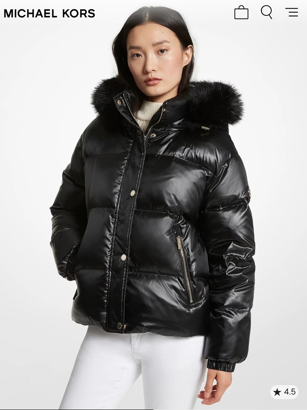 MICHAEL Michael Kors Black Quilted Puffer Jacket with Faux Fur Trim